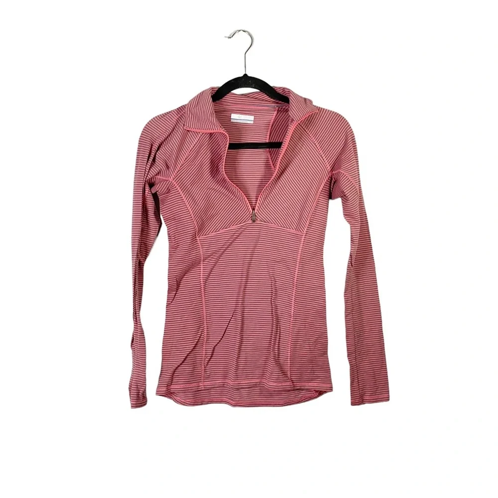 Columbia Pink Grey Striped Casual 1/4 Zip Up Pullover Sweatshirt XS Gorpcore - Picture 1 of 4